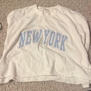 Brandy Melville White Crop Top with Blue Print